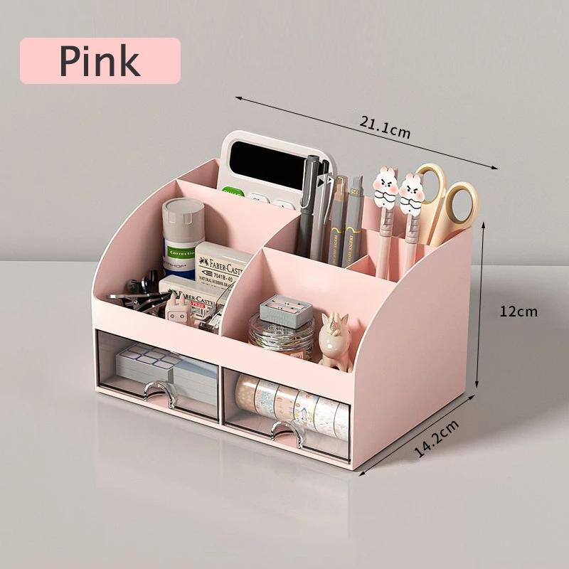 Desktop Storage Box Pen Holder Stationery Cosmetics Lipstick Organizer 6 Grids With Drawer Desk Storage Organizer Home Office