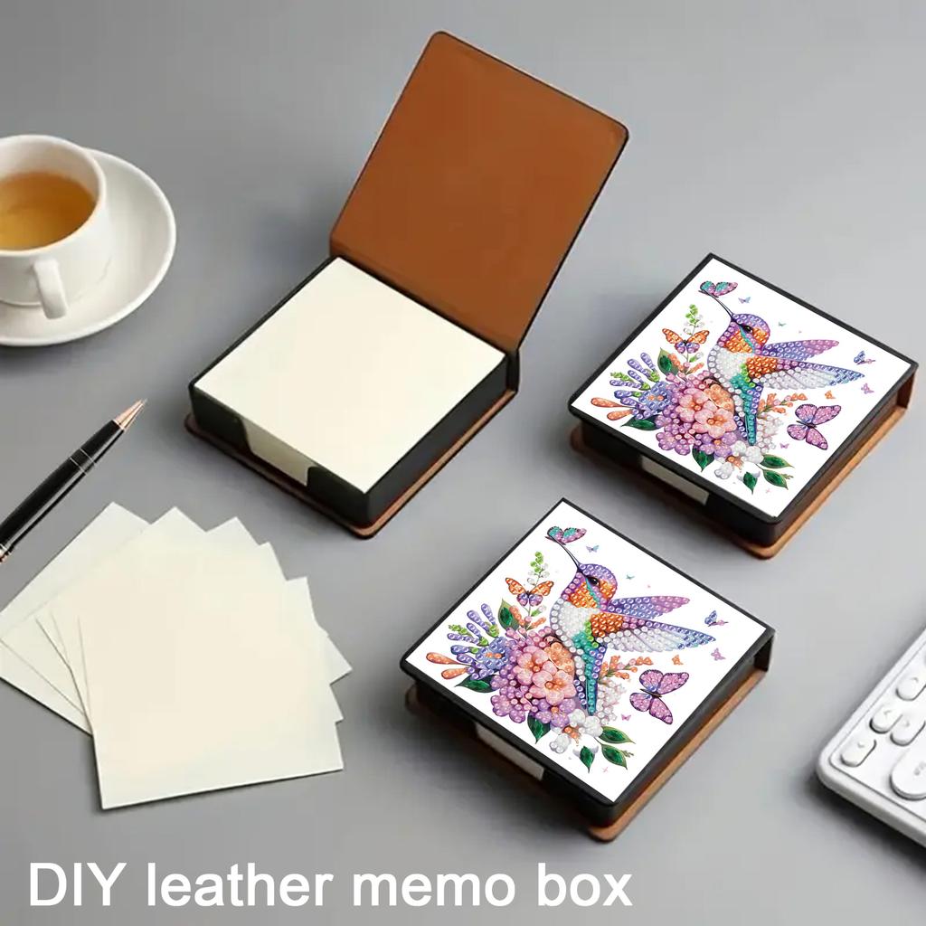 PU DIY Crystal Art Note Box with 160 Sheets Diamond Painting Sticky Notes Dispenser for Home Office and School Supplies
