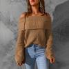 Pull pour femme coupe ample épaules dénudées couleur unie manches longues