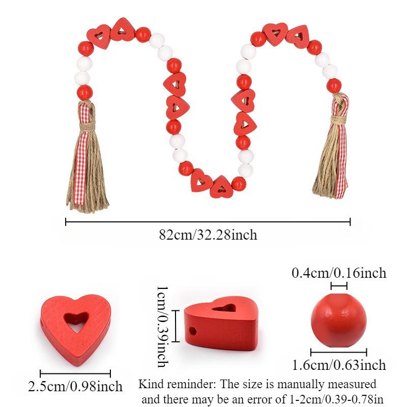 1pc Hemp Rope Tassel Bead Ornament, Heart Wood Bead Flower Ring Bead String, Wedding Decoration Hanging, Home Decoration