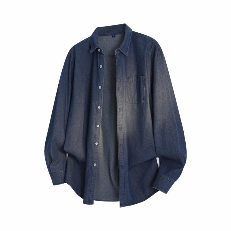 Minimalist Solid Color Jakas Men's Long-sleeved Shirt Autumn Denim Lapel Loose Men's Casual Jacket Coat Men's Breathable Work Casual Jacket