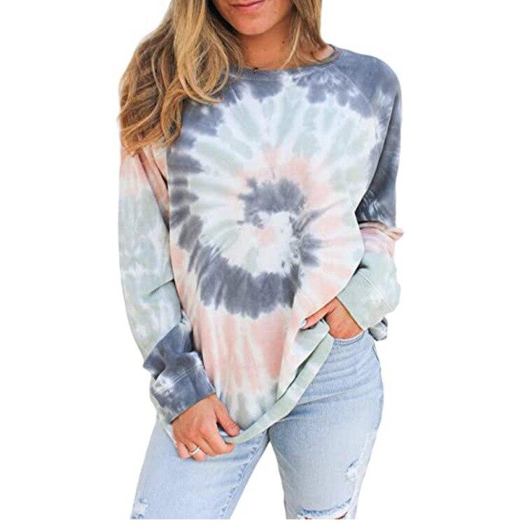 Tie-dye Printed Round Neck Long-sleeved Pullover Loose Sweatshirt