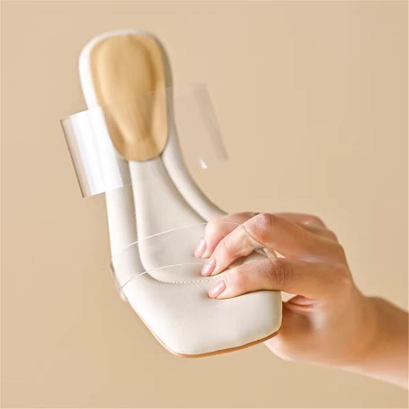 Fashion Summer Women Pumps Sandals Jelly Slippers Sexy Open Square Toe High Heels Women Transparent Slippers Shoe Heel Clear Sandals