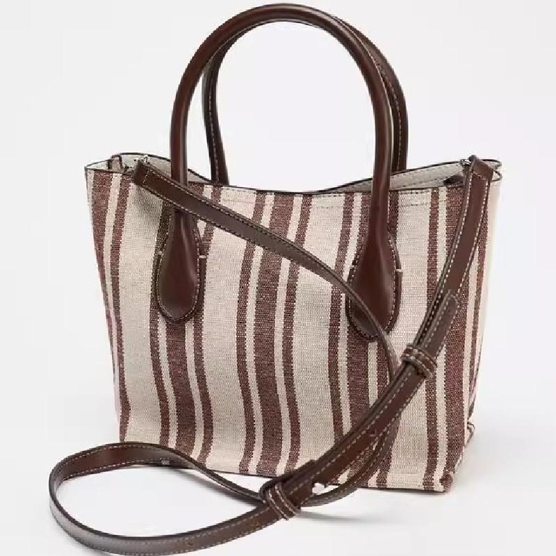 Hot Sale Of The Season New Women's Large Capacity Canvas Tote Bag College Class Shoulder Bag Simple Striped Casual Style Handbag