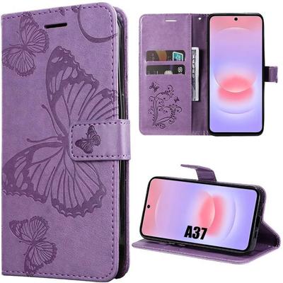 Case for Samsung Galaxy A37 5G, Shockproof Scratch-Resistant Synthetic Leather Purple Butterfly Pattern
