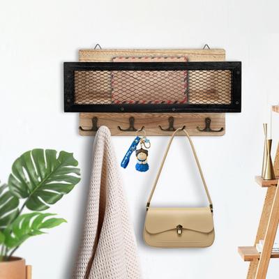 Key Holder Mail Organizer Wall Mount Key and Mail Holder Key Rack 4 Double Key Hooks Rustic Wall Decor for Entryway Hallway Kitchen Living