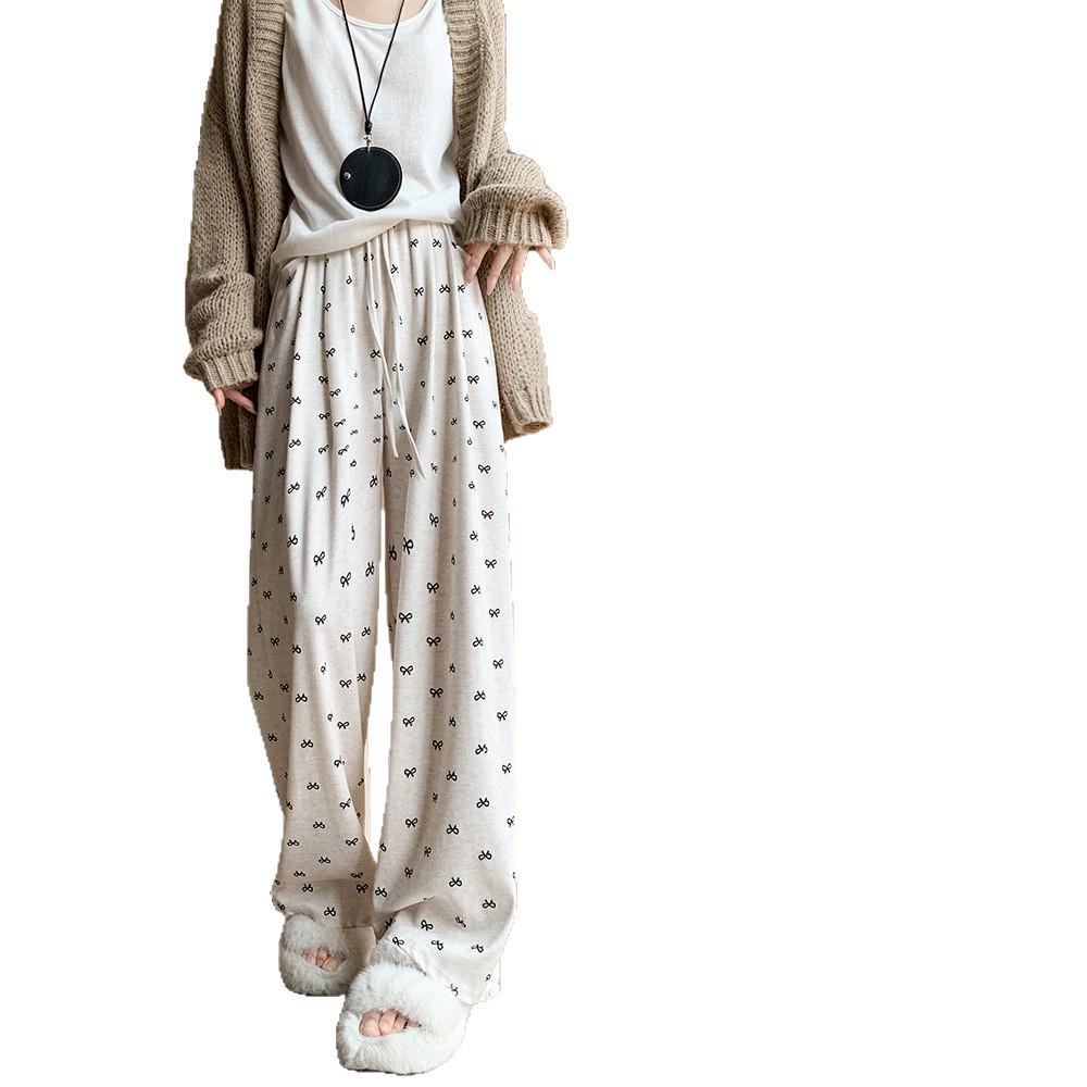 2025 Women's Bowknot Sticky Rice Wide-Leg Pants, Casual Drapey Fit for Spring & Autumn