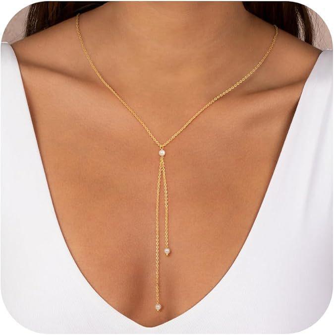 Lasso Y-Form Schlüsselbein Zirkon Quaste Halskette - Minimalistisches Intarsien Design