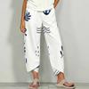 Women Plus Size Loose Nautical Print Cropped Pants Blue Beige Cross Hem With Pockets