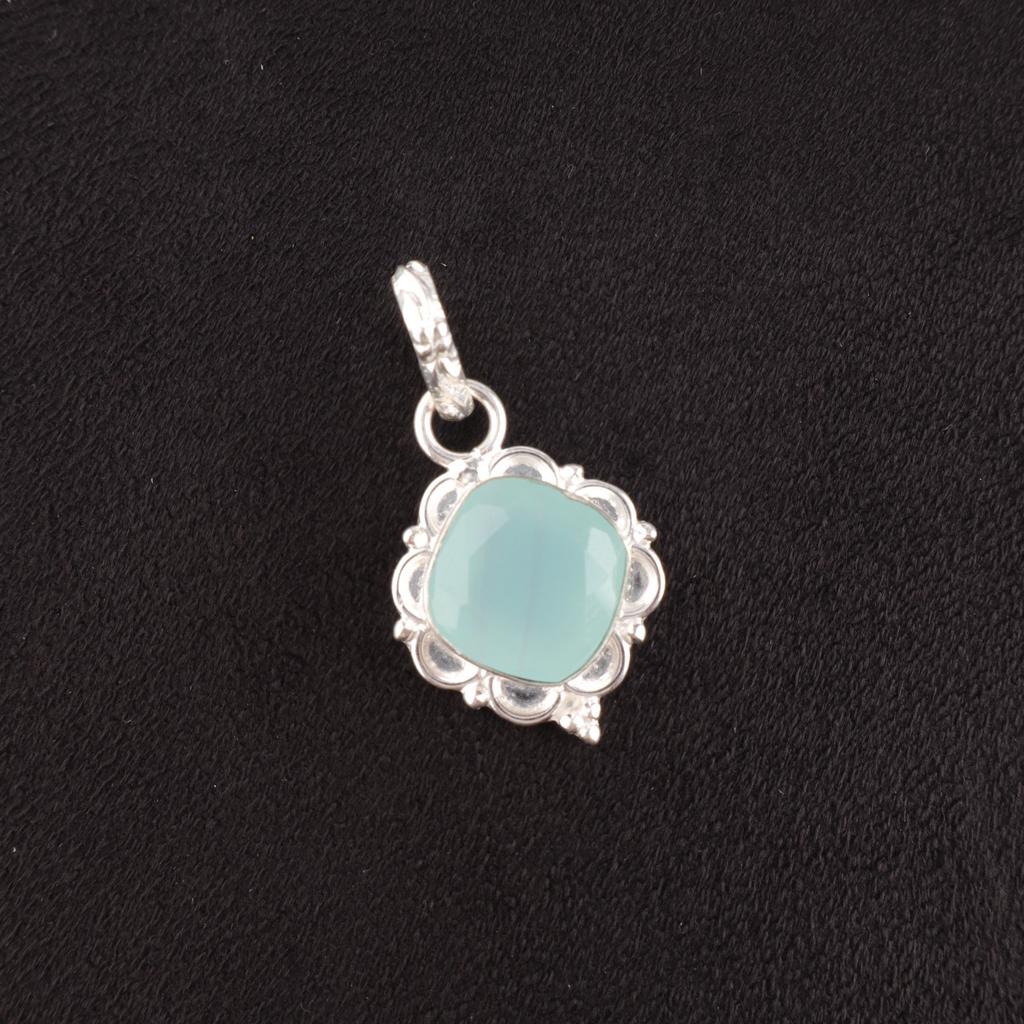 Throat Chakra Aqua Chalcedony Stone 925 Sterling Silver Birthday Pendant Jewelry PP-2-15