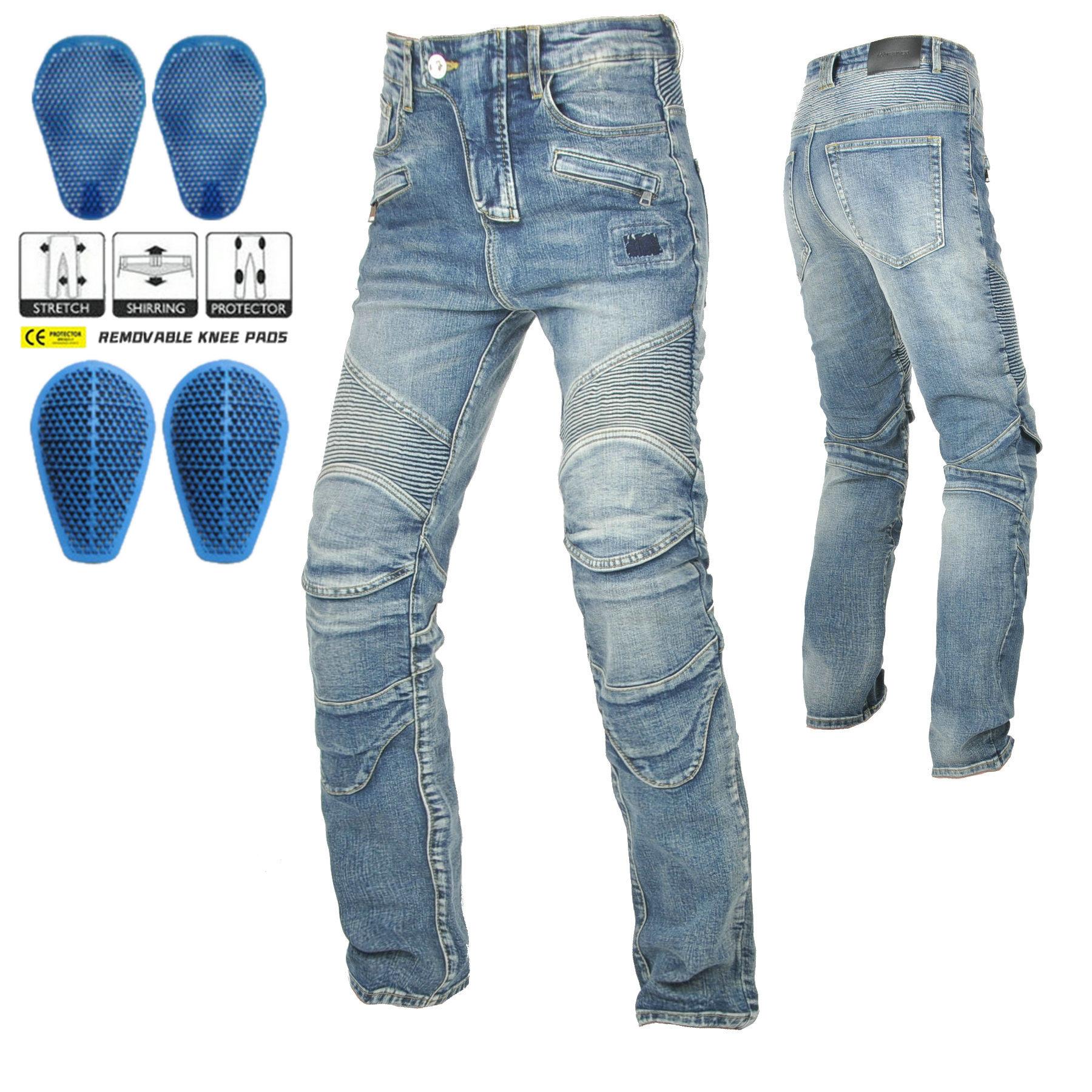 

Washed retro locomotive anti-drop pants, motorcycle jeans men s, elastic casual cycling pants XXL
