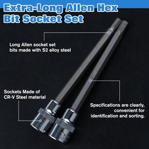 SPEEDWOX 20-Piece Extra Long Hex Bit Socket Set, Super Long Hex Bit Socket Set, Long Hex Bit Socket Set, Hex Wrench, Long 3/8" Drive Hexagon Bit Socke