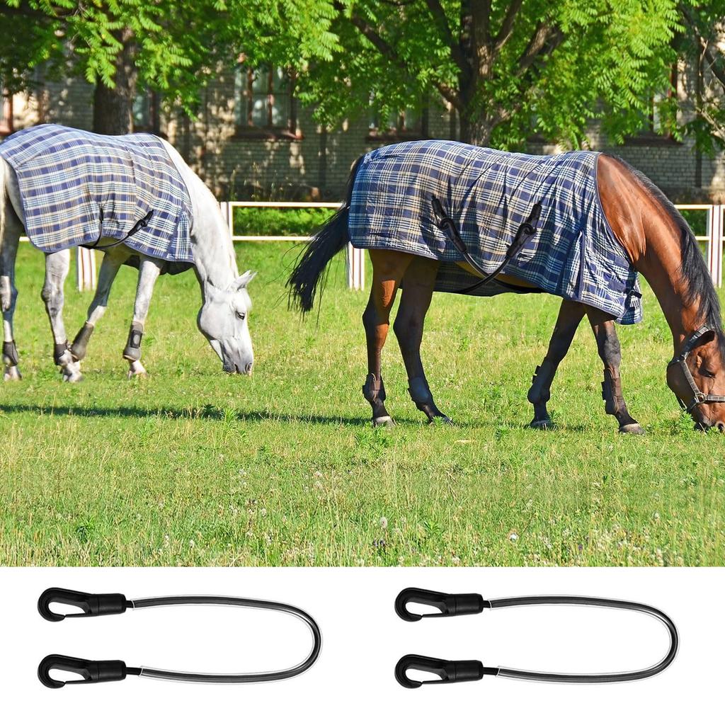 Pack of 4 Adjustable Elastic Horse Blanket Leg Straps for Secure Fit Double Clip Design Durable Stretch Replacement