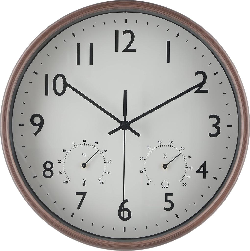 Fujiboeki Wall Clock Width 25.5 X Depth 4.3 X Height 25.5 Cm Brown Miel 28199 Small with Temperature and Hygrometer
