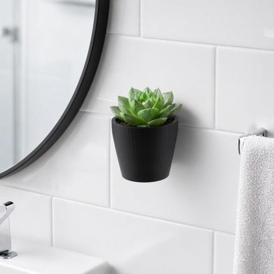 3D Printed Wall Planter, Hanging Indoor Flower Pot for Succulents, Minimalist Black Plant Holder for Home Office