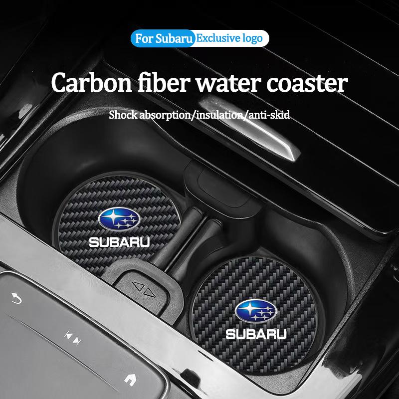 2Pcs Carbon Fiber Coaster Car Water Cup Anti-slip Pad Mat Auto Interior For Subaru STI XV Forester Mpreza Outback Legacy Impreza Y14