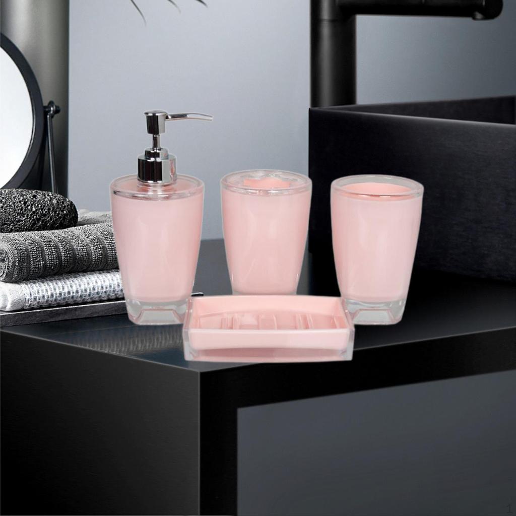 4 Piece Soap Dispenser, Toothbrush Holder, Apartment Essentials, Premium Modern Bathroom Accessory