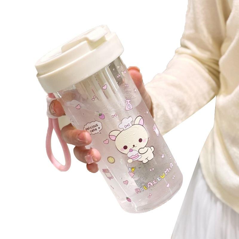 Water bottle straw water cup summer women's high value plastic water cup children's cup with handle light luxury high sense straw cup