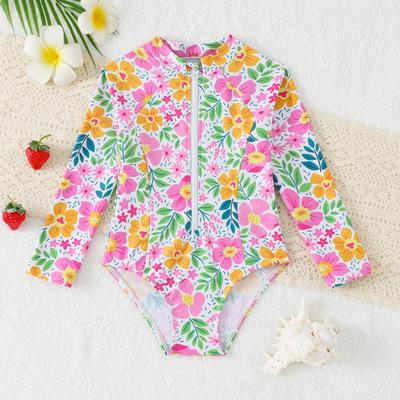 2026 Cute Girls' One-Piece Zipper Swimsuit for Small and Medium Children