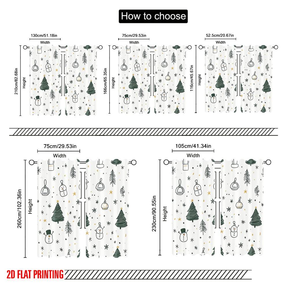 2pcs  2D plane printing Print Curtains Cute Christmas Snowman Tree Gift (3) Polyester Easy Install (without rod) Room Decor