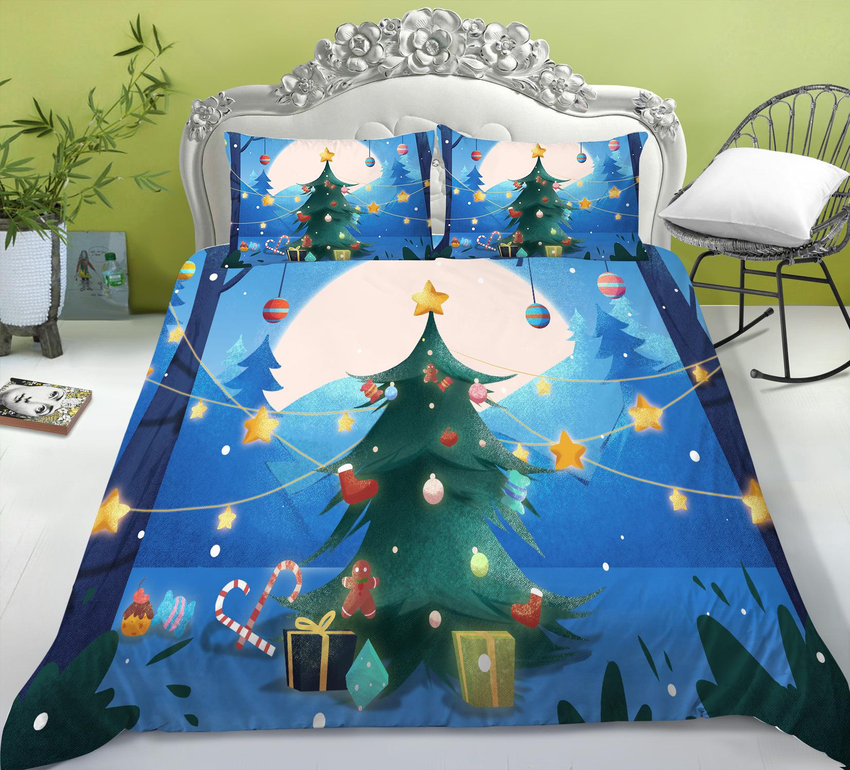 

Christmas Quilt Cover Pillowcase Three-Piece Children S Holiday Gift Cartoon Digital Printing Polyester EU single 135*200