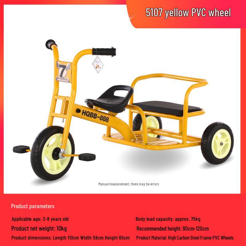 Children's Double Pedal Tricycle with Basket for Outdoor Play