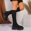Pink Thick Sole Knitted Boots Women's Fashion Stretch Socks and Shoes Over Knee Boots Round Head Fashion Boots