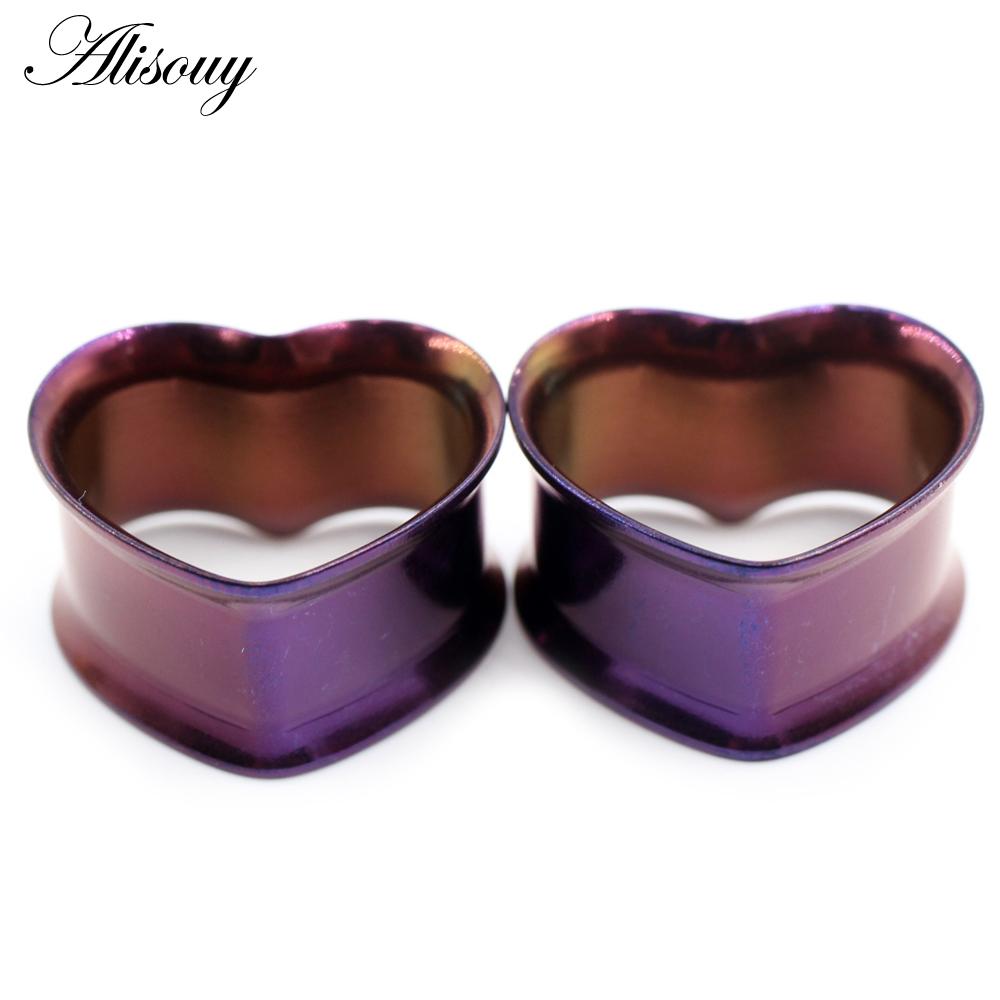 Alisouy 2ks 8mm-30mm 316L Nerezová ocel Love Heart Tunelky do uší Zátky Expander Nosítka Měřidla Náušnice Body Piercing Šperky