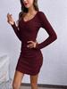 European & American Women's Autumn/Winter V-Neck Ribbed Bodycon Dress