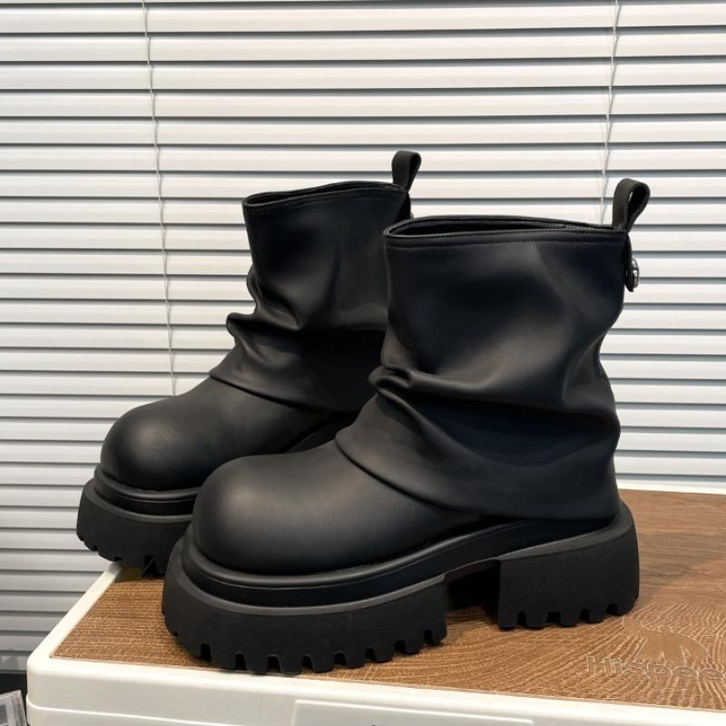 

Женские высокие ботинки Платформа Массивные ботильоны Плиссированные Дизайнерские 2025 Зимняя Новая Обувь Высокие до колена Челси Готические Ботас Мухер 39