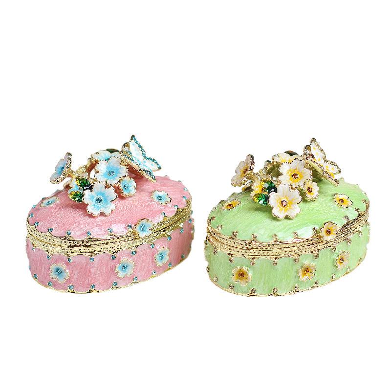 Cherry Blossoms Trinket Box Vintage Flower & Butterfly Enamel Jewelry Storage Case Handmade Ring Earring Storage Creative Gift