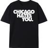 Chicago Nienawidzi Cię Koszulka Y2k Glo Gang Mem Rap Merch Czarny Tło Z Wyrazistymi Białymi Literami Koszulka Chicago