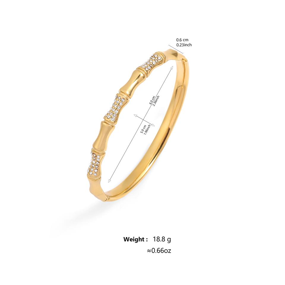 Htpwe Stainless Steel Bone Diamond Bamboo Bracelet Women 18k Gold Couple Holiday Gift Non-fading Bracelet Party Daily Zircon