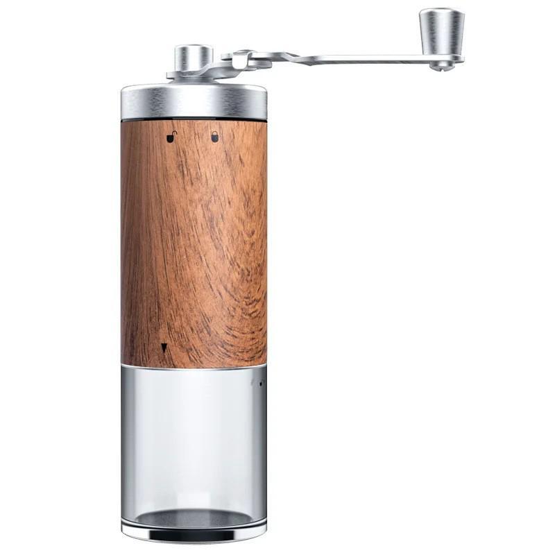 Portable Hand-cranked Coffee Grinder with 304 Stainless Steel and Wood Grain Finish