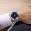 BUREI Men's Analog Quartz Waterproof Date Stylish Business Wristwatch Silver Milanese Mesh Band Blue