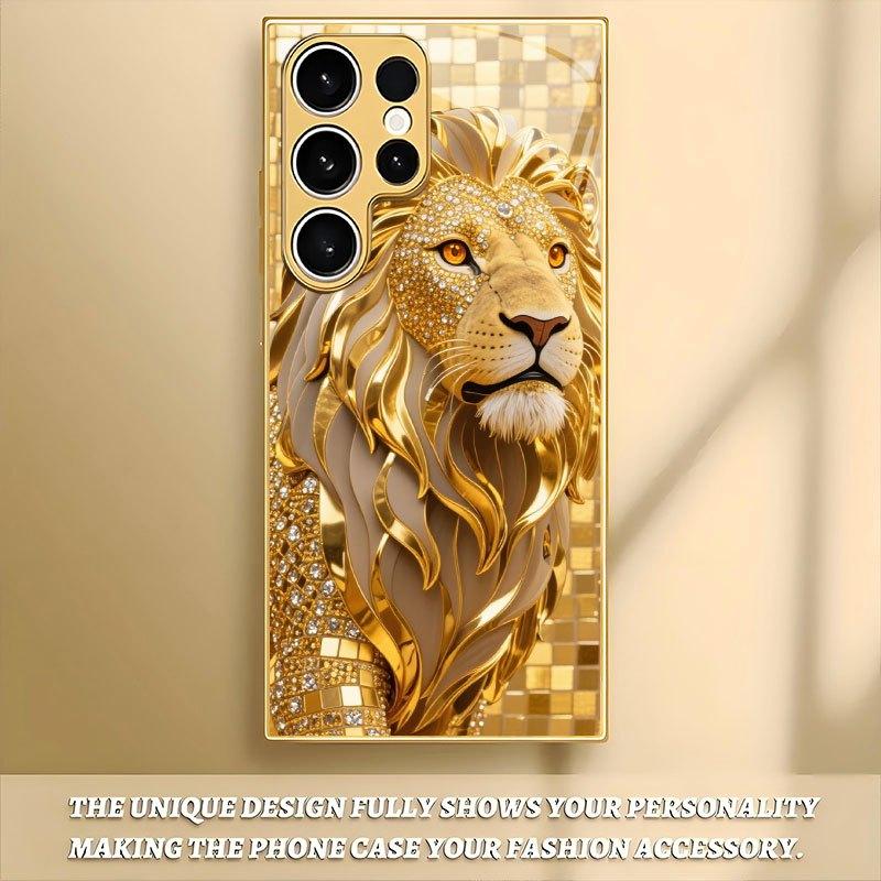 Golden Lion Pattern Electroplated Glass Phone Case Suitable for Samsung GalaxyS26 S25 S24 S23 S22 S21 S20FE/Ultra/Plus Anti Fall