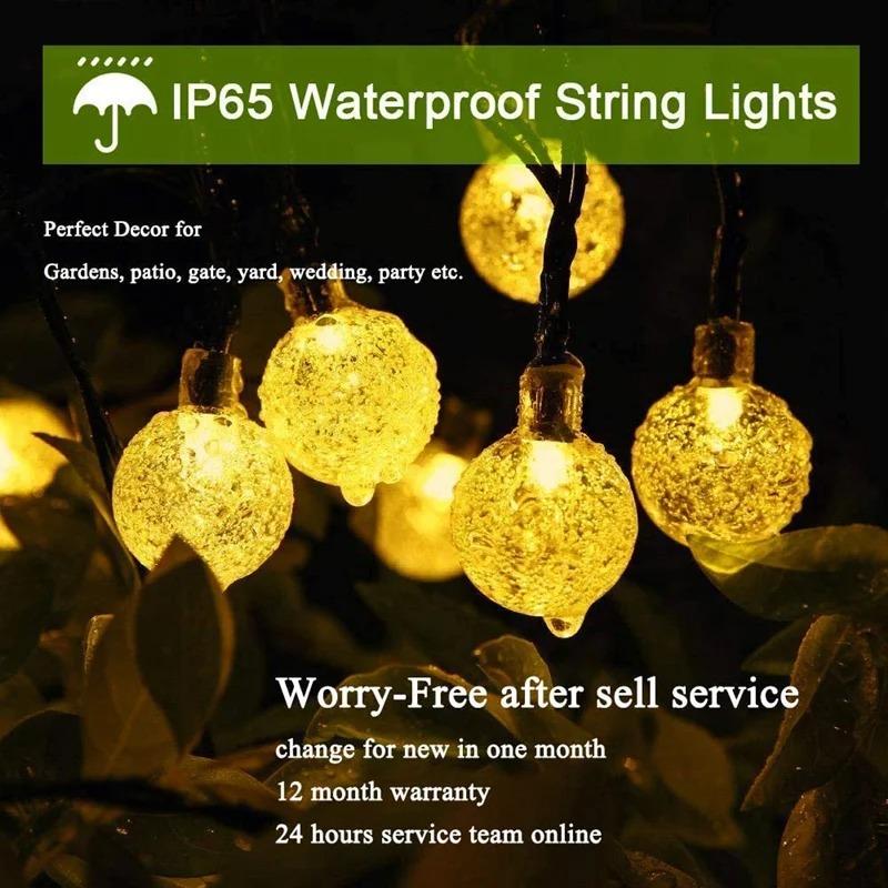 1PCS Solar String Lights Outdoor 50 Led Crystal Globe Lights with 8 Modes Waterproof Solar Powered Patio Light for Garden