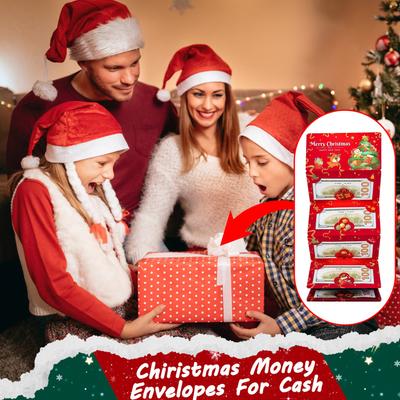 Santa Claus Gold Foil Red Envelope 6 Card Slots Foldable Diy Creative Holiday Gift For Christmas New Year