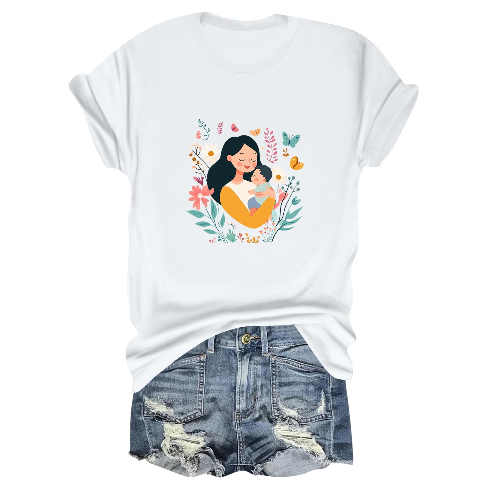 

Женская повседневная свободная футболка с принтом ко Дню матери, пуловер с круглым вырезом, топ с короткими рукавами XL белый