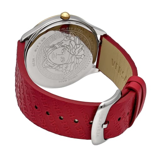 Versace LOGO HALO Watch, Red Dial, Stainless Steel, Sapphire Crystal, Quartz Movement, 38mm, Swiss Made, VE2O00222, Women's