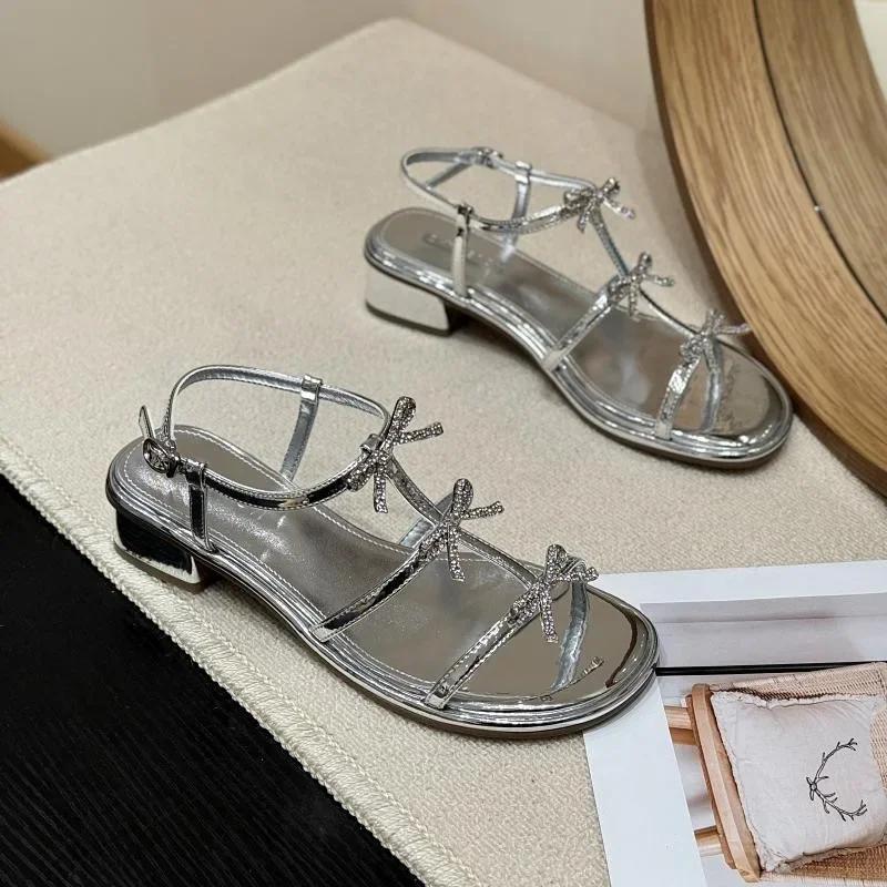 Hot Sale Elegant Woman Shoes 2025 Summer New Buckle Strap Women's Sandals Fashion Butterfly-knot Daily Peep Toe Heeled Sandals