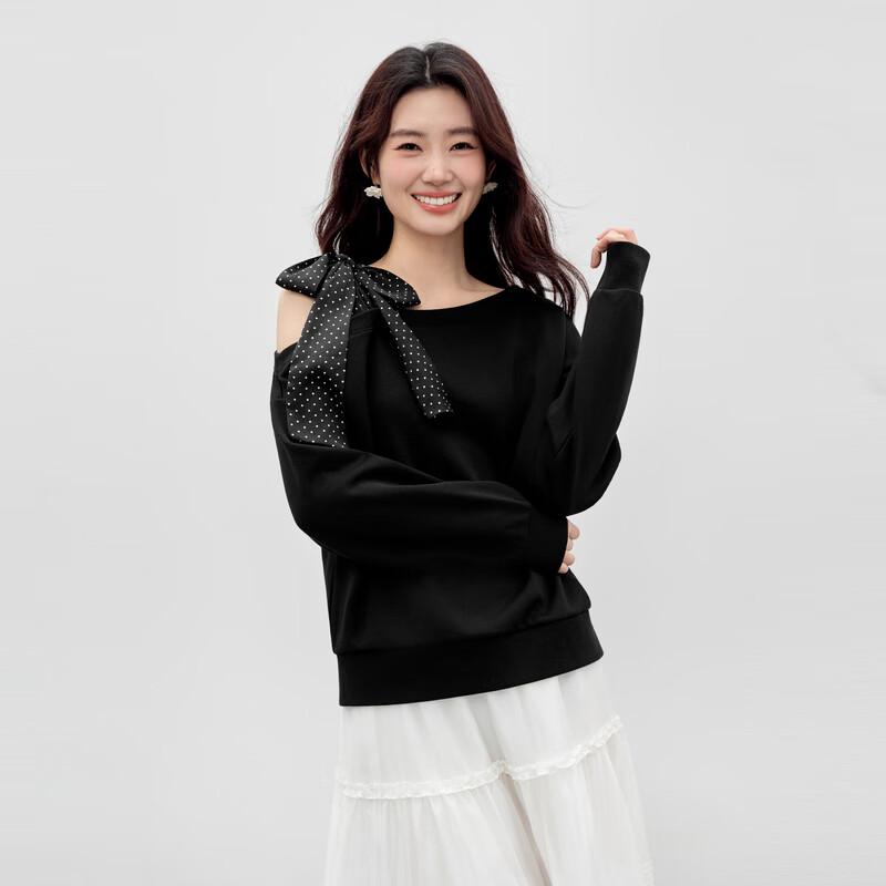 Qiu Shui Yi Ren Sweetheart Off-Shoulder Long Sleeve Sweatshirt with Bow-Knot M