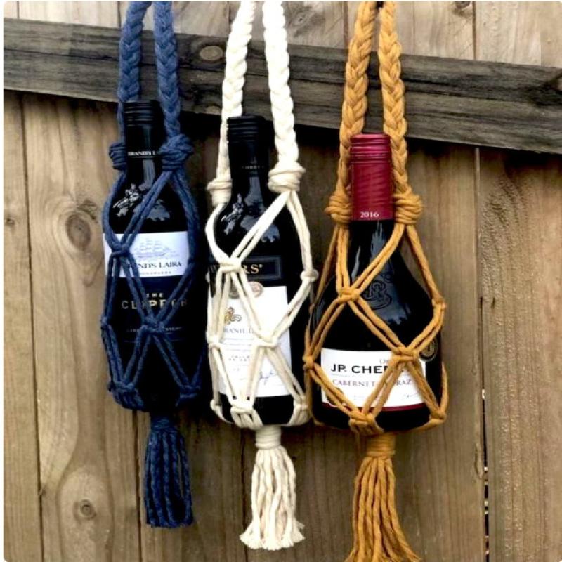 Hand-Woven Red Wine Storage 65Cm Bohemian Water Bottle Hanging Handbag Wine Storage Hiking Cycling