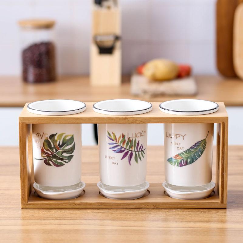 Cat Ceramic Chopsticks Holder Set Drain Rack Chopstick Cage Cutlery Box Kitchen Storage Organizer Chopsticks Box Storage Rack