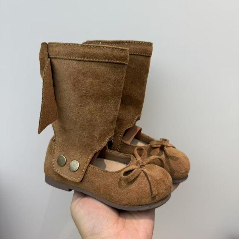 

2025 autumn new girls niche fashionable bow removable medium boots two wear ballet shoes 23