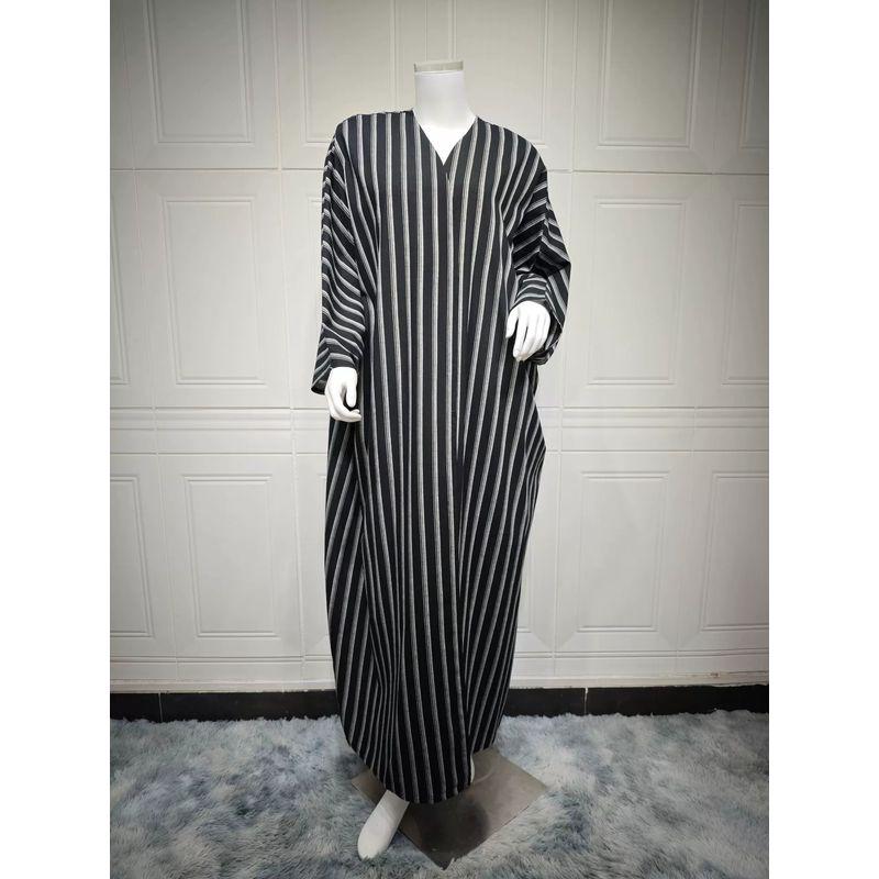 

Ближний Восток Дубай Полосатый Кардиган Платье Арабский Свободный Халат Кардиган Полосатое Платье Black All yards