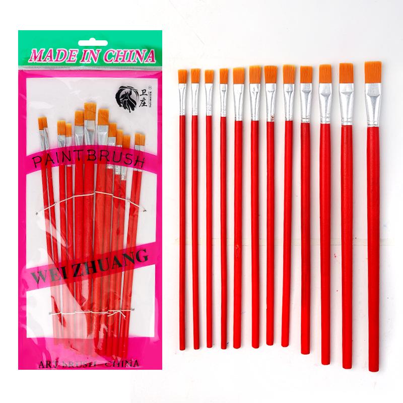 Wei Zhuang Art Student Brush Set: Nylon Bristles with Red, Blue, and Black Handles for Gouache, Watercolor, and Acrylic Painting