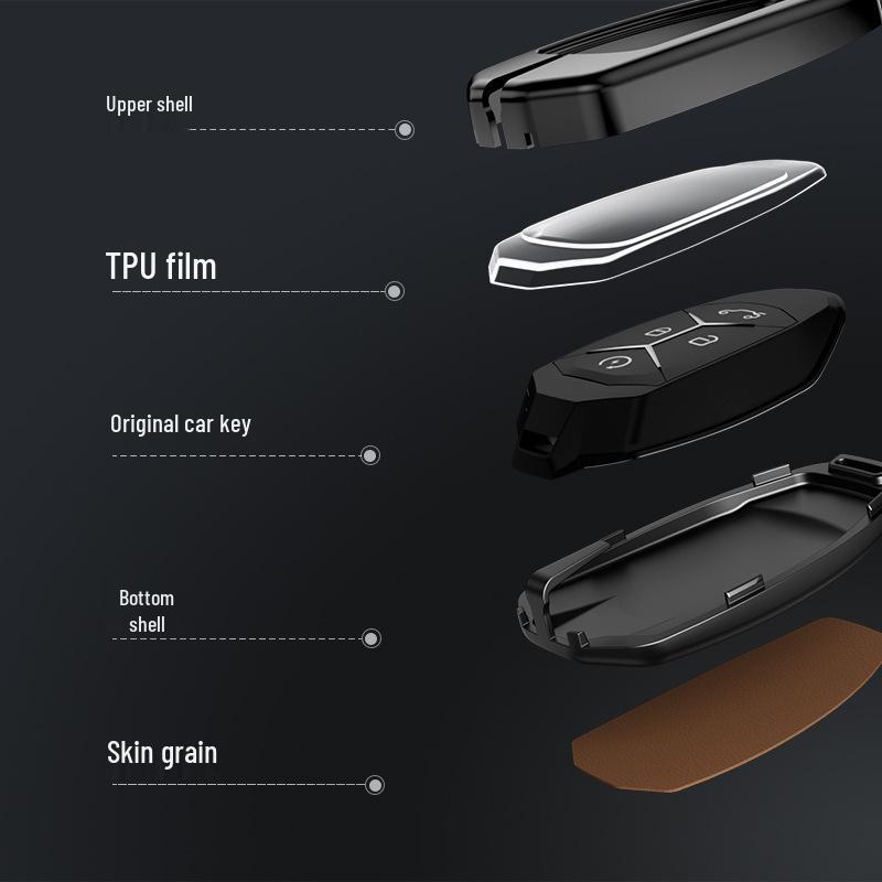 Compatible with Lynk & Co 03: Alloy Key Case, Metal or Leather Key Shell with Buckle and Rope.