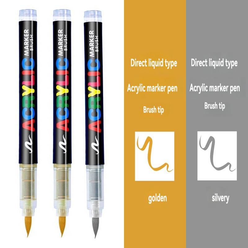 3/6Pcs Acrylic White Marker Brush Pens Black Paint Art Markers Set for Rock Painting Stone Ceramic Wood Tire Fabric Metal Canvas
