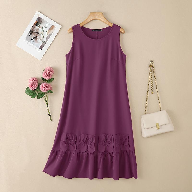 ZANZEA Women Casual Round Neck Summer Sleeveless Dress